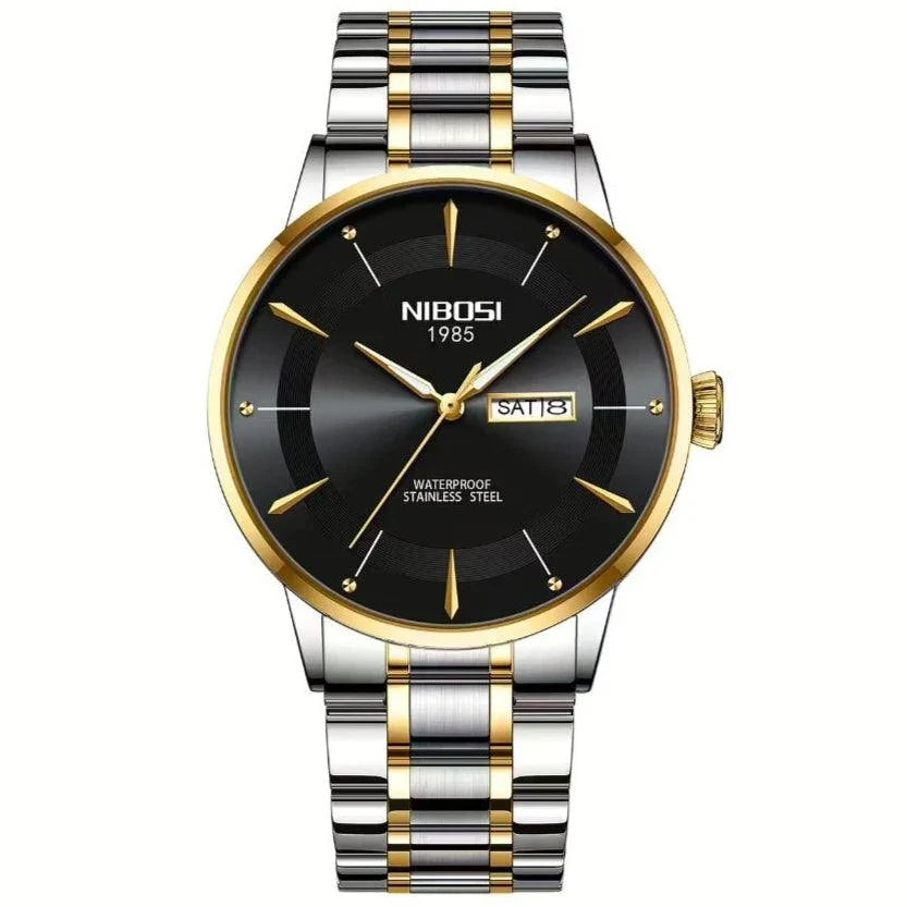 Nibosi Signature Men's Minimalist Watch – Silver-Black & Gold