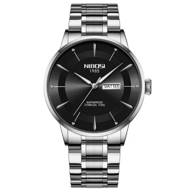 Nibosi Signature Men's Minimalist Watch – Silver & Black