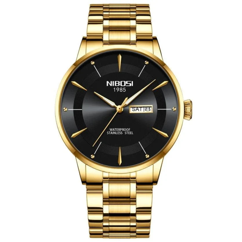 Nibosi Signature Men's Minimalist Watch – Gold & Black
