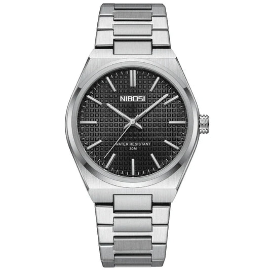 Nibosi Maestro Men's Minimalist Watch – Silver & Black