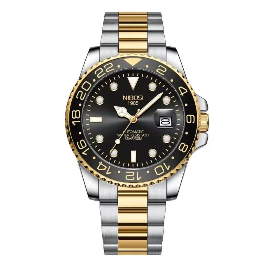 Nibosi Majestic Men's Automatic Watch – Silver-Gold & Black