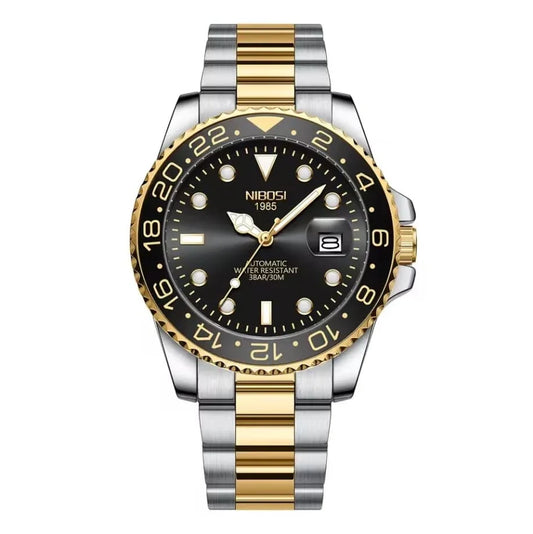 Nibosi Majestic Men's Automatic Watch – Silver-Gold & Black