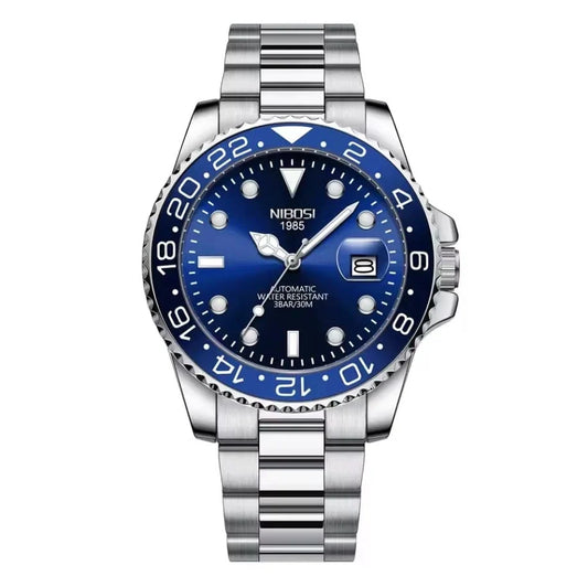 Nibosi Majestic Men's Automatic Watch – Silver & Blue