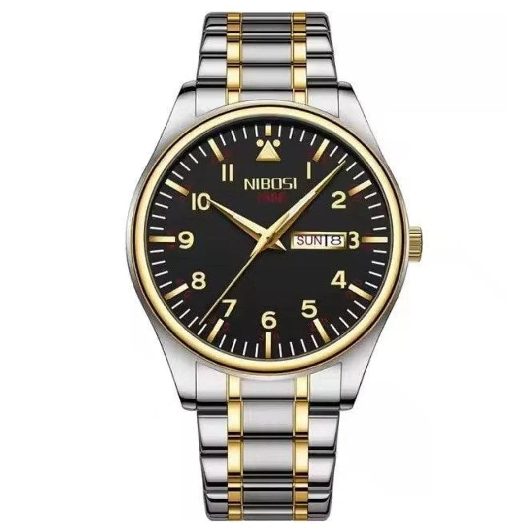 Nibosi Syncro Men's Watch – Silver-Gold & Black