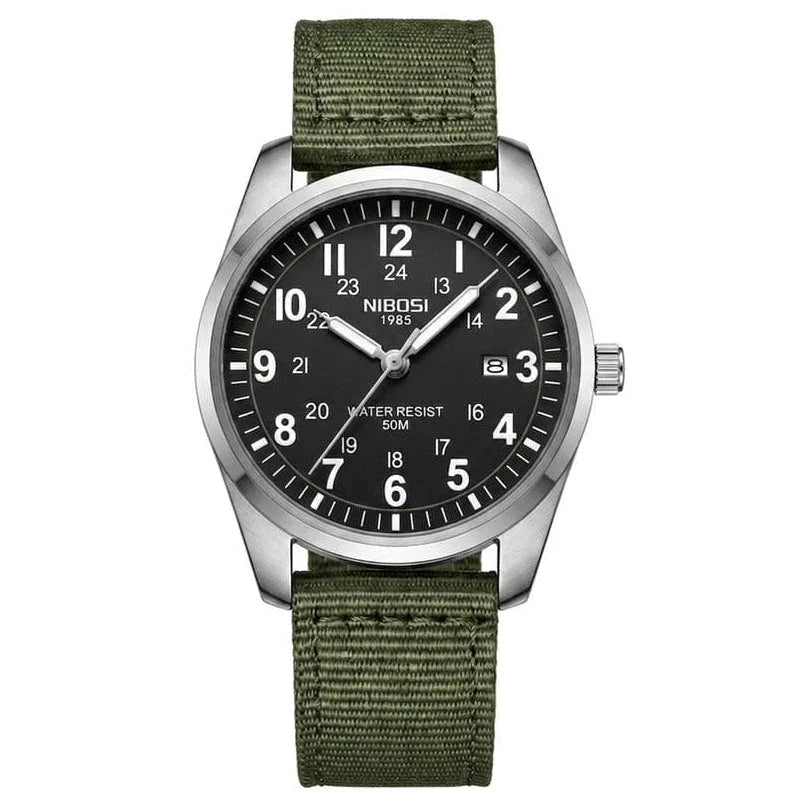 Nibosi Military Men's Watch – Silver & Black
