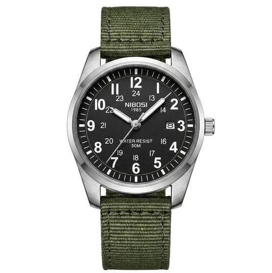 Nibosi Military Men's Watch – Silver & Black