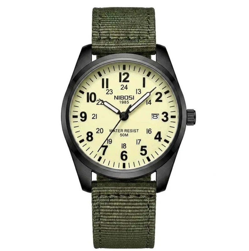 Nibosi Military Men's Watch – Black & Cream