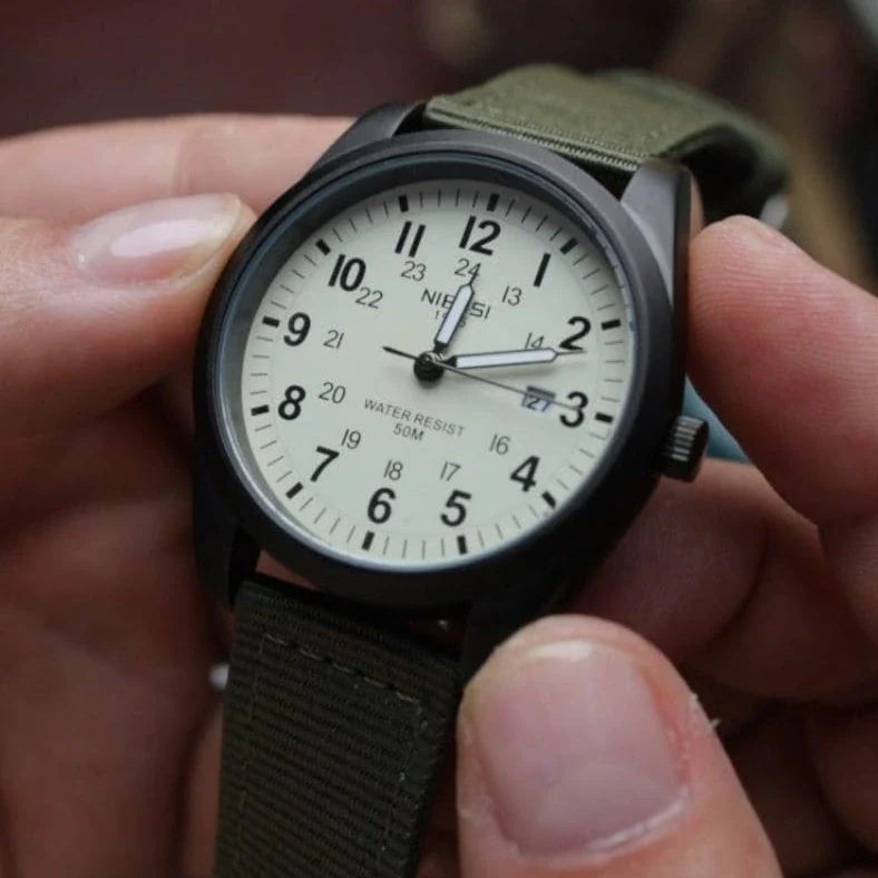 Nibosi Military Men's Watch – Black & Cream