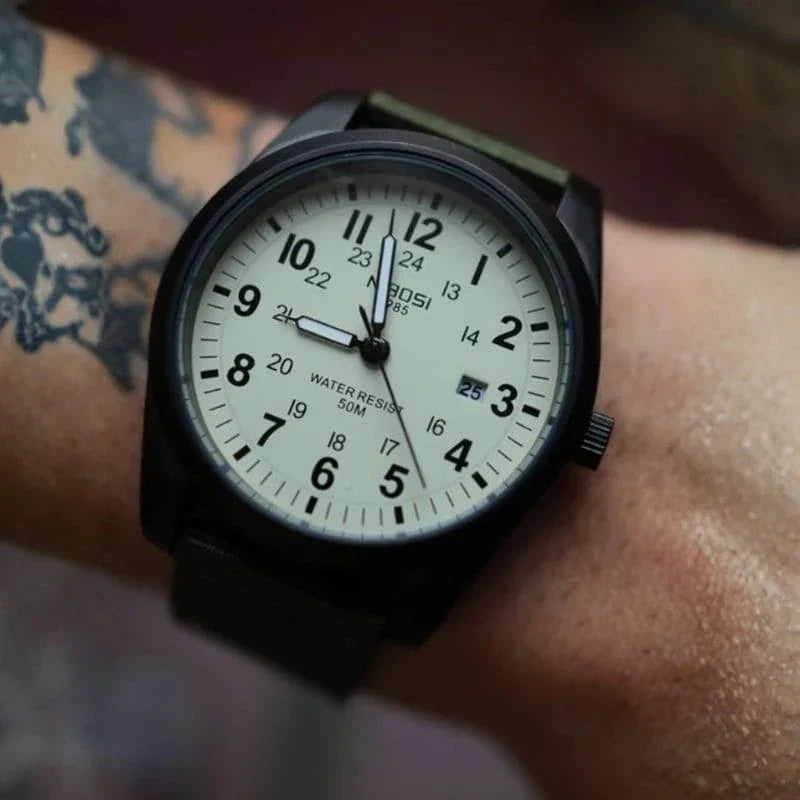 Nibosi Military Men's Watch – Black & Cream