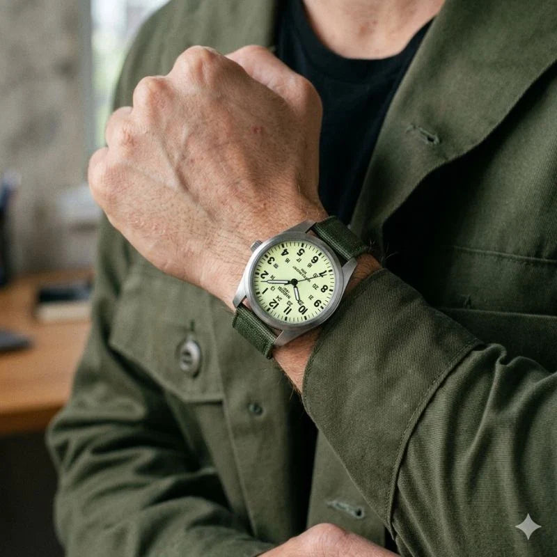 Nibosi Military Men's Watch – Silver & Light Green