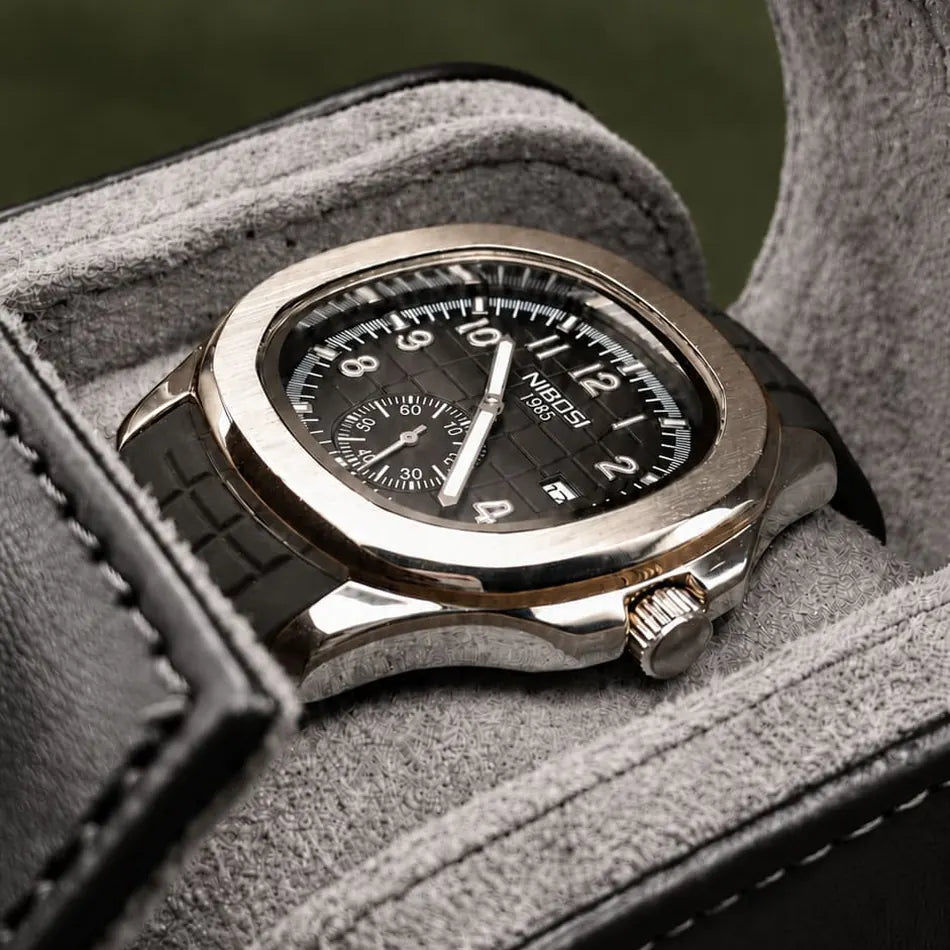 Nibosi Nemesis Men's Watch – Rubber Strap – Silver & Black