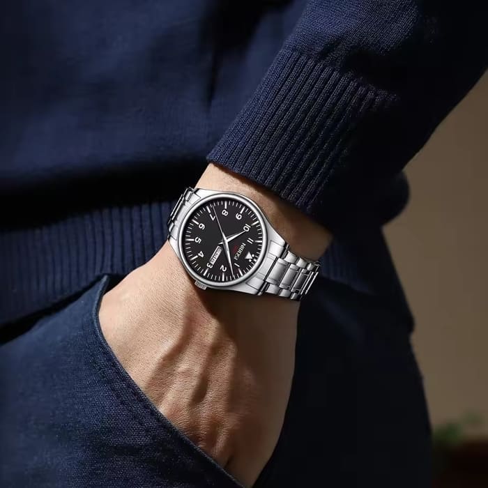 Nibosi Syncro Men's Watch – Silver & Black