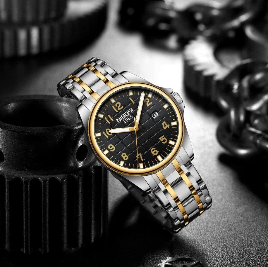 Nibosi Horizont Men's Watch – Silver-Gold & Black