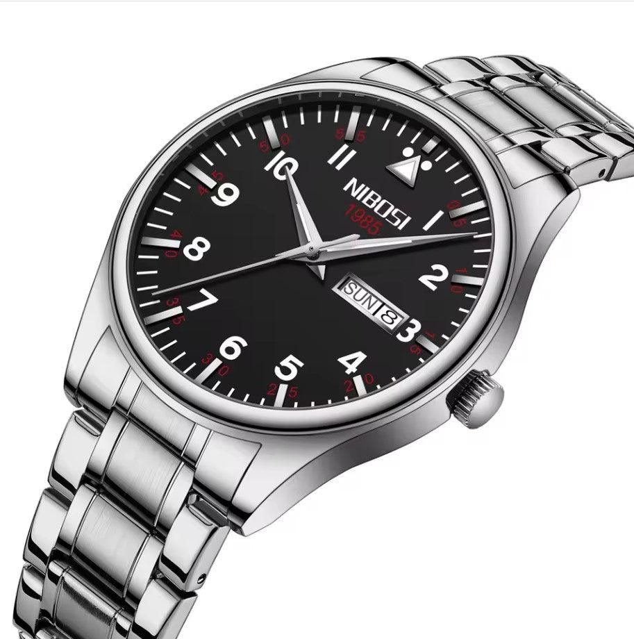 Nibosi Syncro Men's Watch – Silver & Black