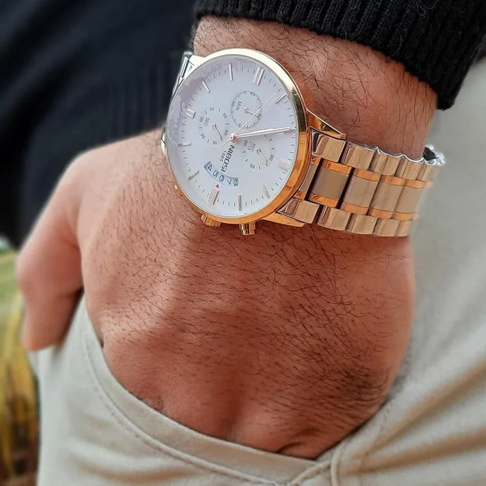 Nibosi Classic Men's Watch – Stainless Steel – Silver-Rose Gold & White